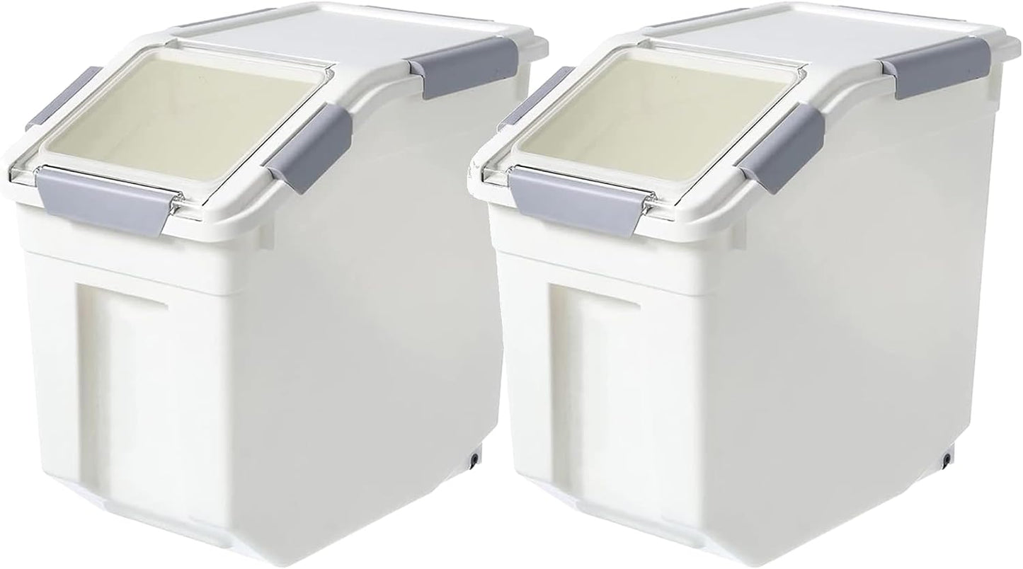 HANAMYA 32.5 Liter / 35 lbs Pet Food Storage Container with Measuring Cup, BPA free, For Dog Food | Cat Food | Rice | Grain | Flour, White & Gray, 1 count