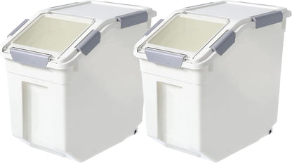 HANAMYA 32.5 Liter / 35 lbs Pet Food Storage Container with Measuring Cup, BPA free, For Dog Food | Cat Food | Rice | Grain | Flour, White & Gray, 1 count