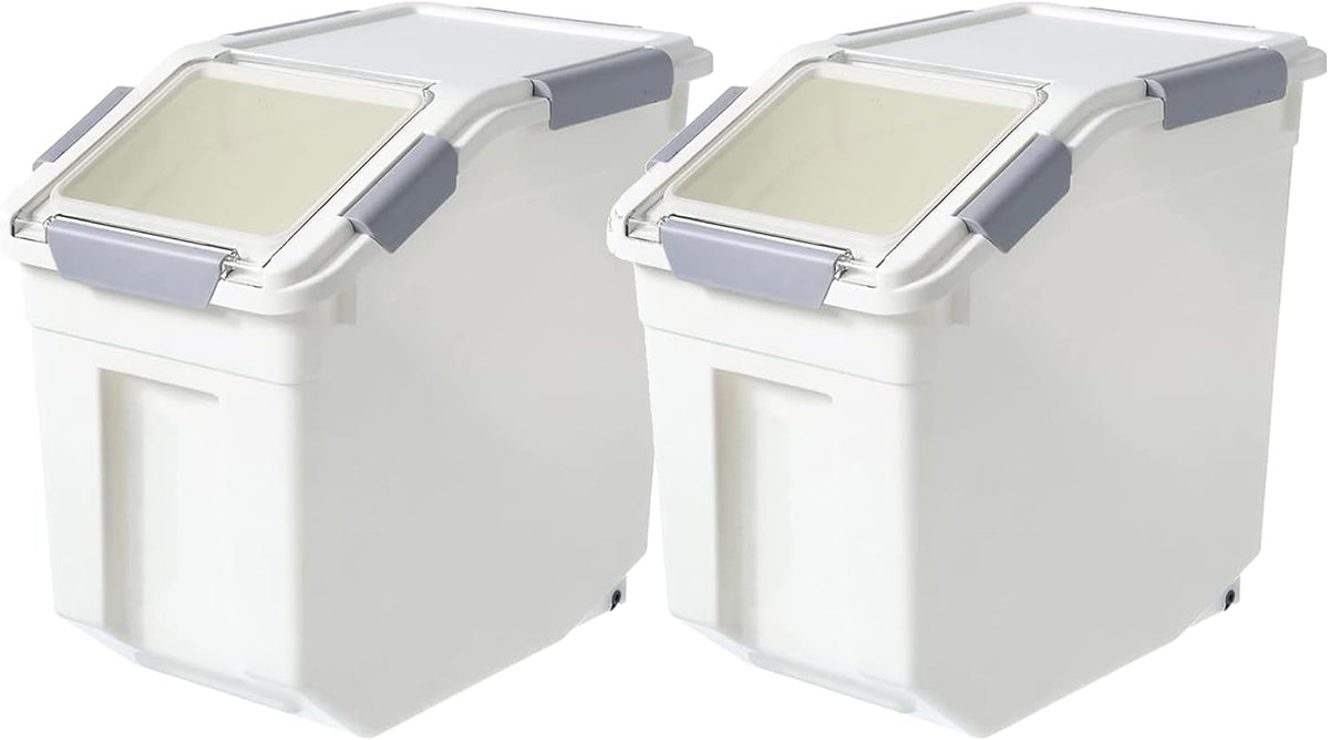 HANAMYA 32.5 Liter / 35 lbs Pet Food Storage Container with Measuring Cup, BPA free, For Dog Food | Cat Food | Rice | Grain | Flour, White & Gray, 1 count