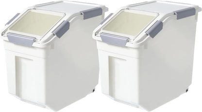HANAMYA 32.5 Liter / 35 lbs Pet Food Storage Container with Measuring Cup, BPA free, For Dog Food | Cat Food | Rice | Grain | Flour, White & Gray, 1 count