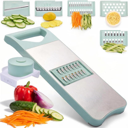 NACOLUS 5 In 1 Mandoline Slicer with Slide-On Hand Guard - Vegetable Slicer, Carrot Shredder,Safe Potato/Garlic Slicer Vegetable Cutter, Waffle Fry Cutter (Green, 5-in-1)