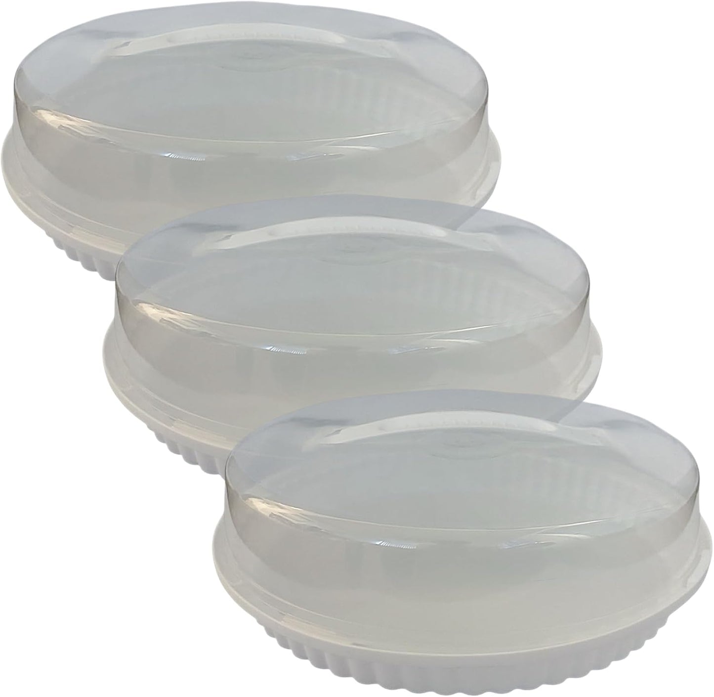 3-Pack Plastic Pie Carriers with Lids – BPA-Free, Clear Dome with White Fluted Base – Fits 10” Pies – Slide Lock, Freezer Safe, Built-in Handle – Pie Transport & Storage Set