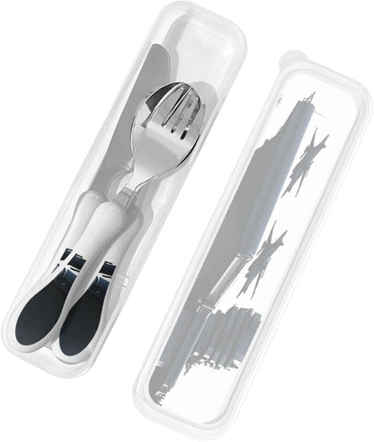 3-Piece Kids Silverware Set With Storage Case, Stainless Steel Reusable Children Safe Knife Spoon Fork Set African Lion Black And White Children Flatware Set For Kids Lunch Box
