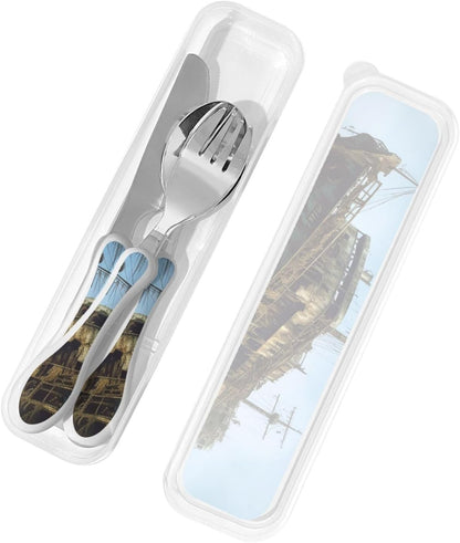 3-Piece Kids Silverware Set With Storage Case, Stainless Steel Reusable Children Safe Knife Spoon Fork Set Parrots On Branches Children Flatware Set For Kids Lunch Box