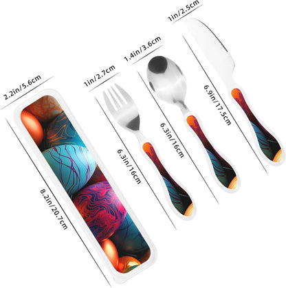 3-Piece Kids Silverware Set With Storage Case, Stainless Steel Reusable Children Safe Knife Spoon Fork Set Beach House Children Flatware Set For Kids Lunch Box