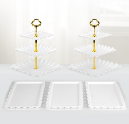 NWK 5 Piece Cake Stand Set with 2 x Large 3-Tier Cupcake Stands, 3 x Appetizer Trays, for Wedding Birthday Baby Shower Tea Party Decorations (Pink)