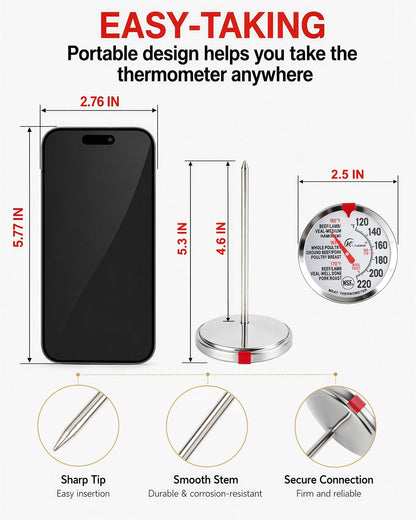 Oven Thermometer 2.75-Inch Dual Scale, 50-300°C/100-600°F, NSF 2‑Pack