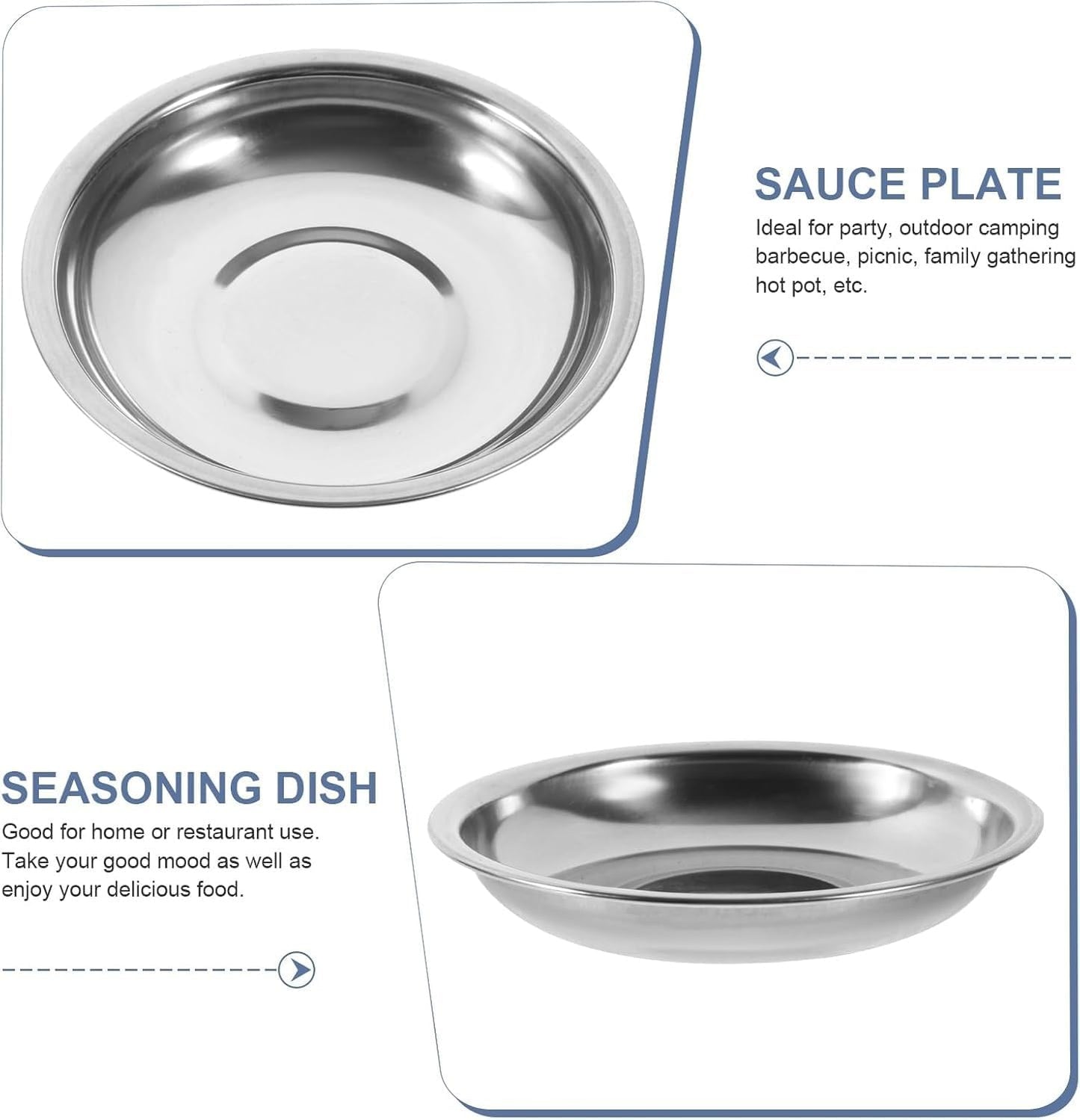 Stainless Steel Mini Appetizer Plates, Set of 10, Round Dipping Bowls for Sauces