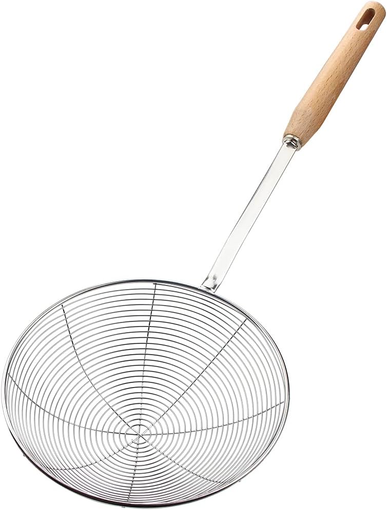 IQCWOOD Spider Strainer with Wood Handle - 5.5 Inch Fryer Scoop