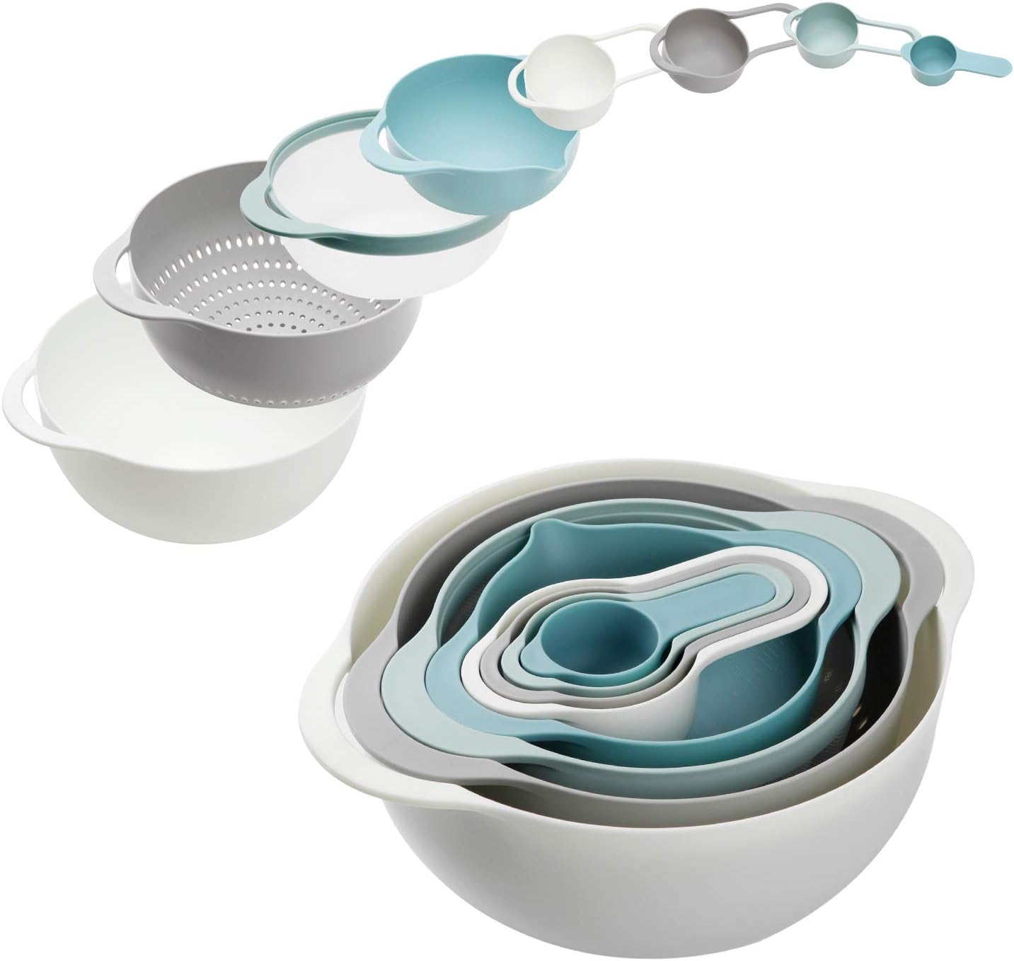 13 Pcs Mixing Bowls Set, RV Camping Accessories Set, Apartment Kitchen Gadget Easy Storage, Inculding Measuring Cups Colander Sifter Large Bowl Whisk Scraper, Great for Cooking and Baking, No BPA