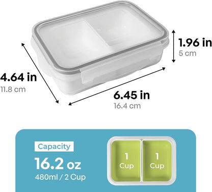 carrotez Food Storage Containers with 3 Removable Compartments, Food Prep Container with Airtight Lids, Portion Control Container, Microwave Safe, Reusable, 4.64 Cup (1100ml)
