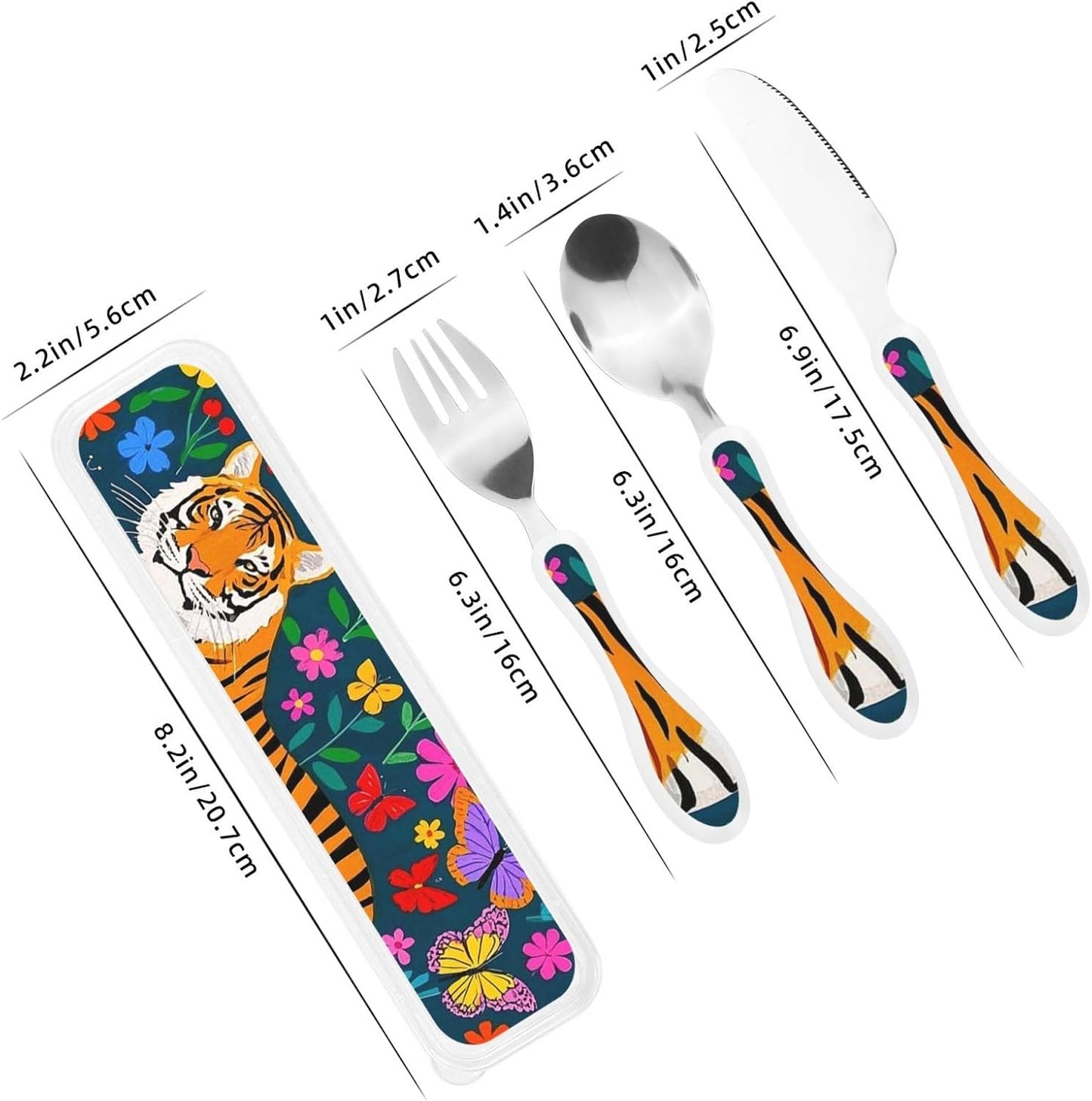 3-Piece Kids Silverware Set With Storage Case, Stainless Steel Reusable Children Safe Knife Spoon Fork Set Chinese Celadon Peacock Children Flatware Set For Kids Lunch Box