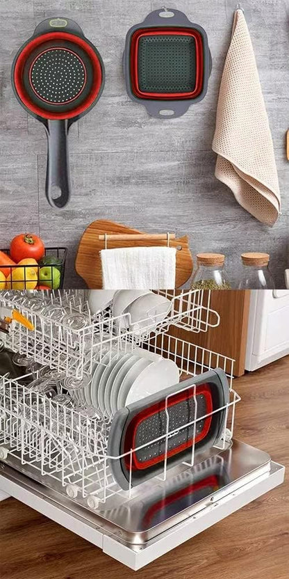 Colander Strainer Collapsible 3 sets with expendable handles, square collapsible colander, strainer with long handle