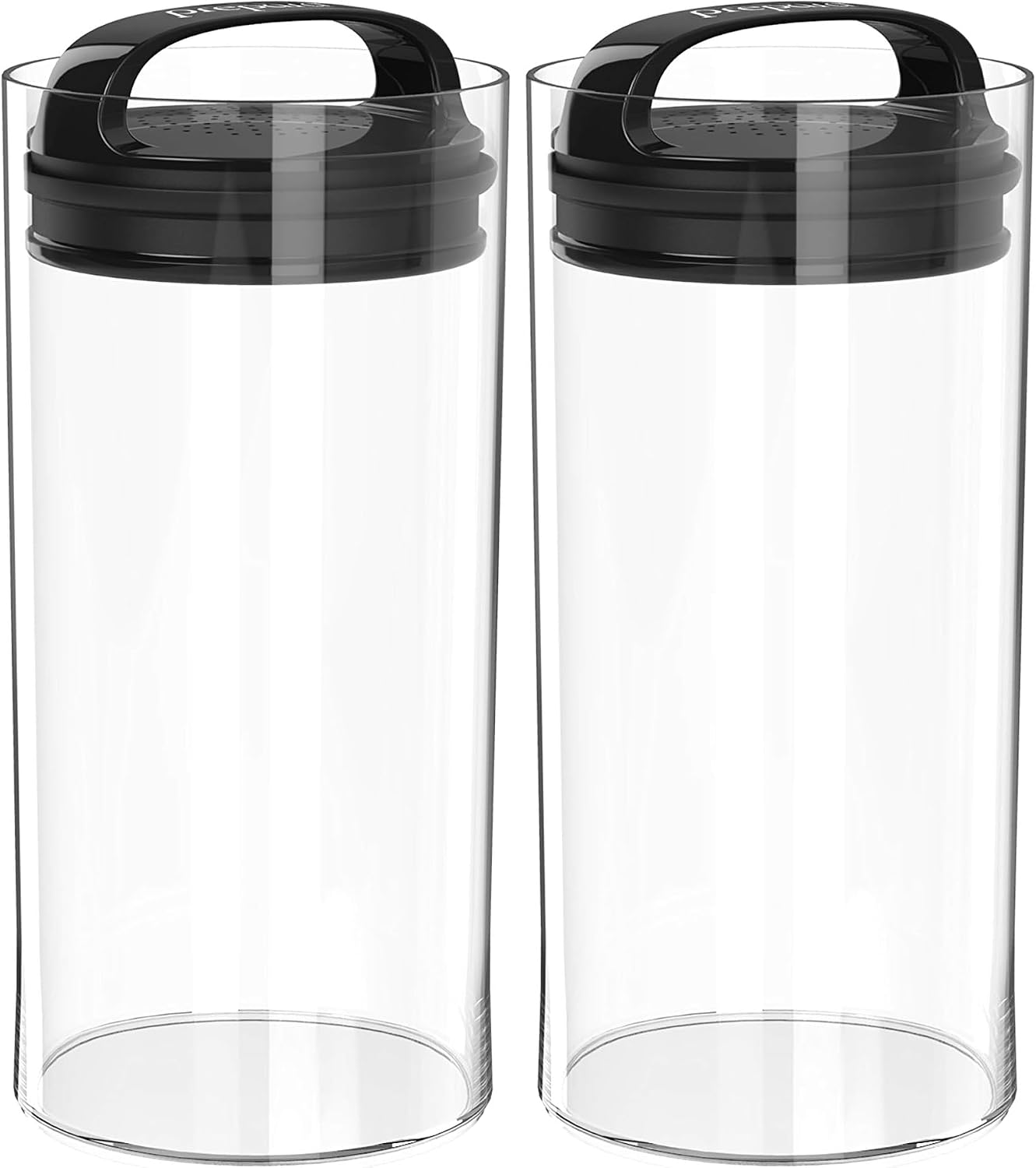 Prepara Evak Fresh Saver, Medium-Tall Airless Canister with Black handle, 2.3 Quart, Clear