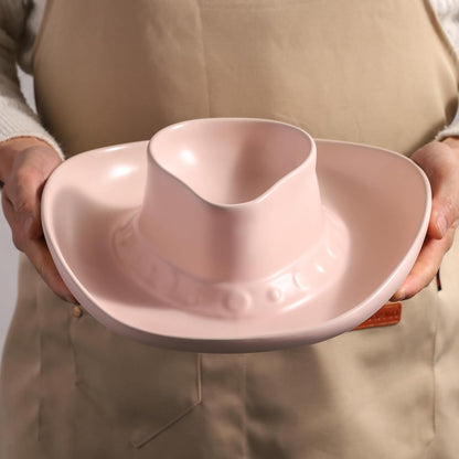 Chip and Dip Serving Set Bowl Cowboy Hat Chips and Salsa Serving Dish.10.6 x 11.6 x 3.5 in White
