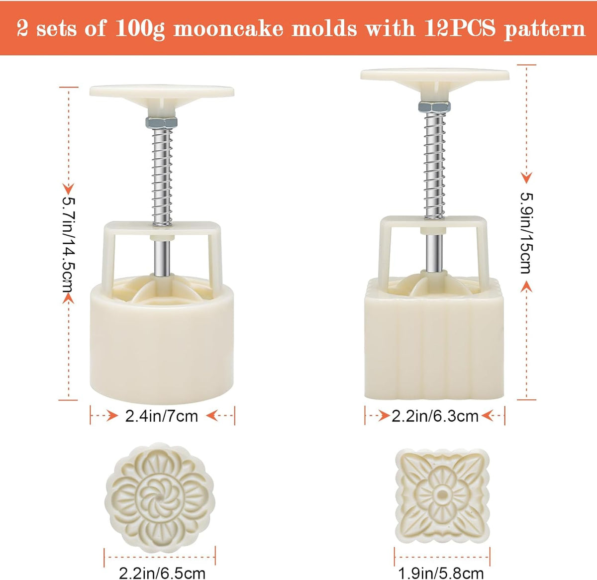 Luxiv 50g Mooncake Mold Set, 12 Patterns Round And Square Hand Press Molds