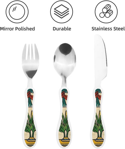 3-Piece Kids Silverware Set With Storage Case, Stainless Steel Reusable Children Safe Knife Spoon Fork Set Dreamy Jellyfish Print Children Flatware Set For Kids Lunch Box