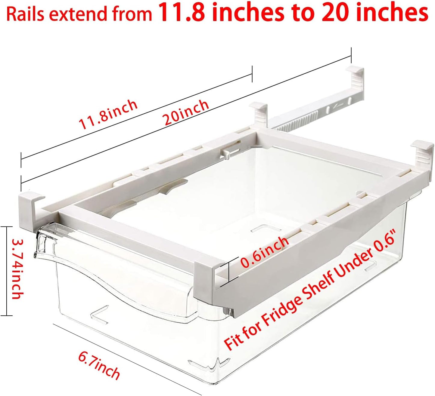 URALFA 2 Pack Fridge Drawer Organizer Egg Holder For Refrigerator Pull Out, Refrigerator Drawers for Fruit and Vegetable, Transparent Organization and Storage Box Fit for Fridge Shelf
