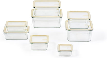 Glasslock Sens 16Pcs Glass Food Storage Set – Airtight & Leakproof, 8 Different Sizes, Anti Slip Lid, Microwave & Oven Safe, Perfect for Meal prep, Lunch Box, Nestable & Stackable, Pantry Storage