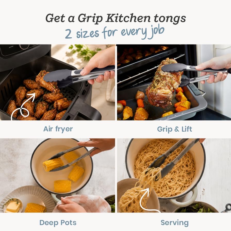 Starpack Get a Grip Silicone Kitchen Tongs (2-Pack, 9" + 12") - LFGB Non Toxic, 600°F Heat Resistant, BPA-Free - Heavy-Duty Stainless Steel, Locking - Dishwasher Safe for Nonstick Cookware