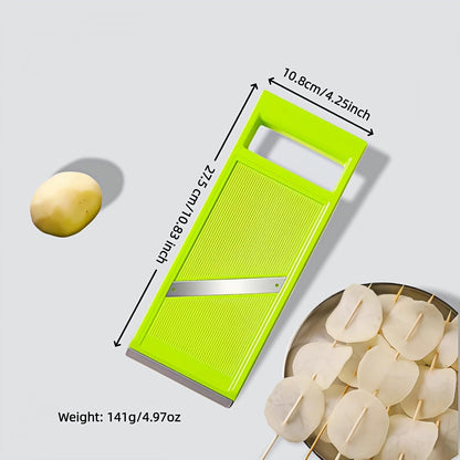 Handheld Potato Slicer & French Fry Cutter - Stainless Steel Vegetable Slicer for Homemade Fries, Carrots, Zucchini - Ergonomic Non-Slip Green Slicer 4.25x10.8in, Easy Clean