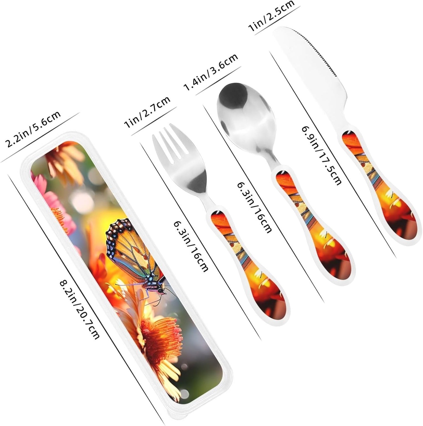 3-Piece Kids Silverware Set With Storage Case, Stainless Steel Reusable Children Safe Knife Spoon Fork Set African Lion Black And White Children Flatware Set For Kids Lunch Box