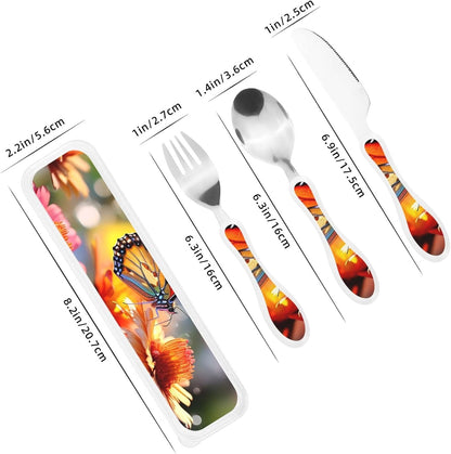 3-Piece Kids Silverware Set With Storage Case, Stainless Steel Reusable Children Safe Knife Spoon Fork Set African Lion Black And White Children Flatware Set For Kids Lunch Box