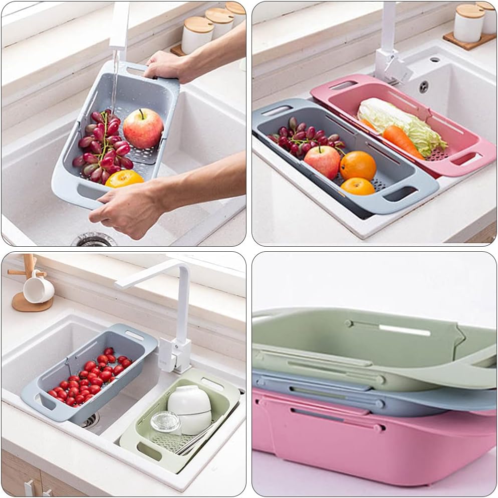 Cabilock Extendable Over The Sink Colander Fruits and Vegetables Drain Basket Expandable Dish Drying Rack Adjustable Trainer Sink Washing Basket for Kitchen