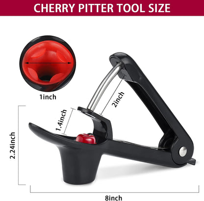 Cherry Pitter, Heavy-Duty Olive and Cherry Pitters Corer Tool with Space-Saving Lock Design, Multi-Function Cherries Stoner Seed Remover Tool for Making Cherry Jam (Black)