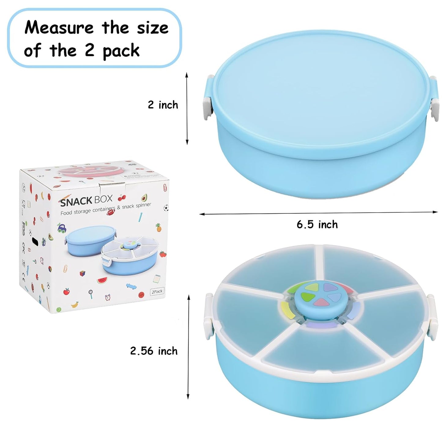 JOOPETALK Kids Reusable Rotating Snack Container with 5 Separate Compartments, Color Matching Opening Lid, BPA/PVC-Free, Dishwasher Safe, Perfect for Travel, School Lunches & On-the-Go Snacking-Purple