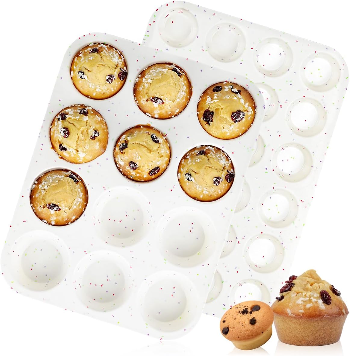 CAKETIME Silicone Mini Muffin Pan, 24 Cups Nonstick Mini Cupcake Pan for Baking Muffin, Cupcake, Egg Bites, Fat Bomb, 1 Pack Confetti