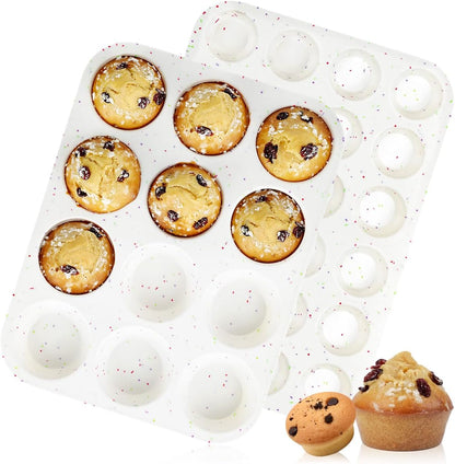 CAKETIME Silicone Mini Muffin Pan, 24 Cups Nonstick Mini Cupcake Pan for Baking Muffin, Cupcake, Egg Bites, Fat Bomb, 1 Pack Confetti