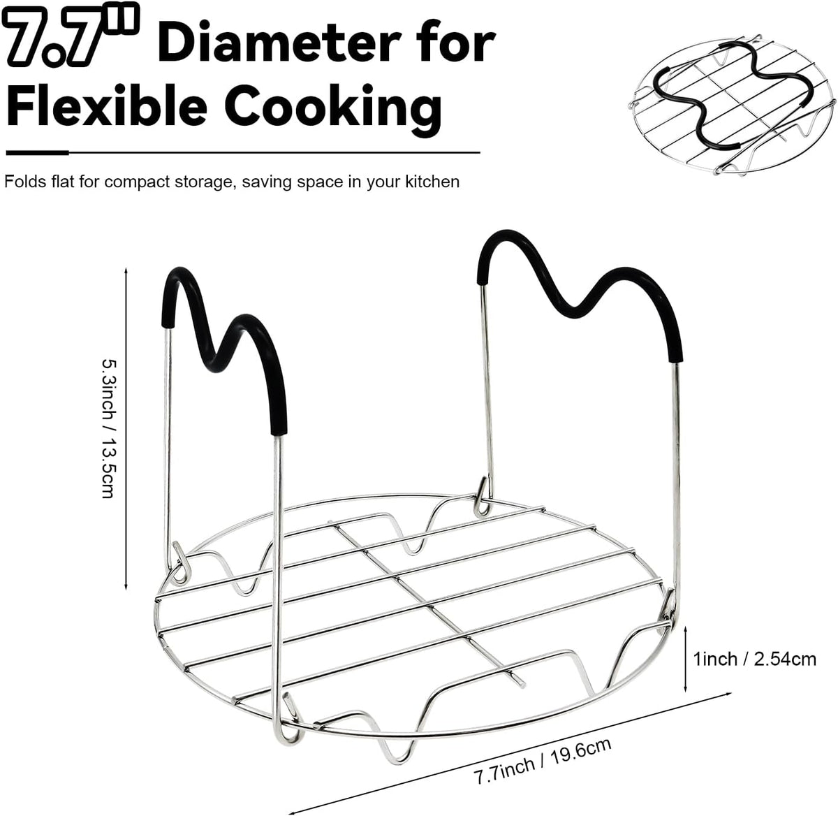 Trivet Compatible with Instant Pot 6 & 8 Qt Pressure Cookers, Steamer Rack with Silicone Handles, Stainless Steel Elevated Cooking Rack for Eggs, Veggies & Meat