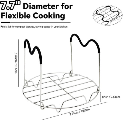Trivet Compatible with Instant Pot 6 & 8 Qt Pressure Cookers, Steamer Rack with Silicone Handles, Stainless Steel Elevated Cooking Rack for Eggs, Veggies & Meat