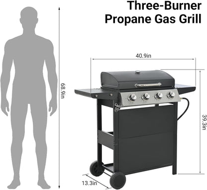 Endark 4-Burner 34,000 BTU Heavy-Duty Stainless Steel Gas Grill – Portable Outdoor Cooking for Patio, Backyard, Barbecue, Camping | Grill, Fry, Bake Pizza | Easy-Clean