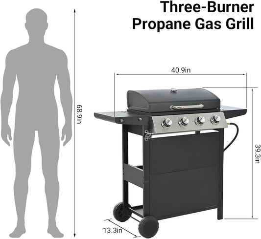 Endark 4-Burner 34,000 BTU Heavy-Duty Stainless Steel Gas Grill – Portable Outdoor Cooking for Patio, Backyard, Barbecue, Camping | Grill, Fry, Bake Pizza | Easy-Clean