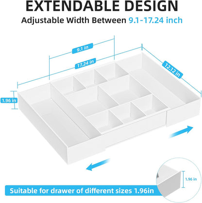 Marbrasse Expandable Desk Drawer Organizer, Clear Plastic Drawer Organizer Tray with 10 Adjustable Compartments, Desk Organizers and Accessories, 5 Drawer Dividers for Office Supplies, Makeup(Clear)