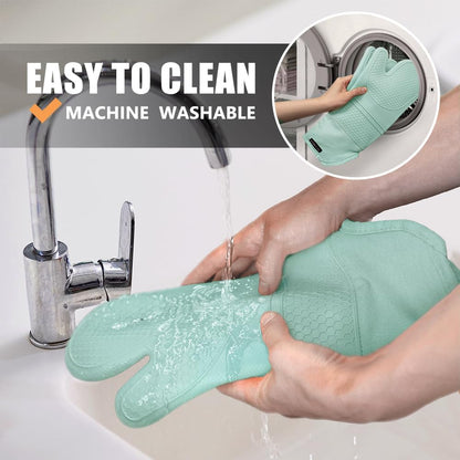 RORECAY Silicone Oven Mitts and Pot Holders Sets, Gloves for Kitchen, Beige