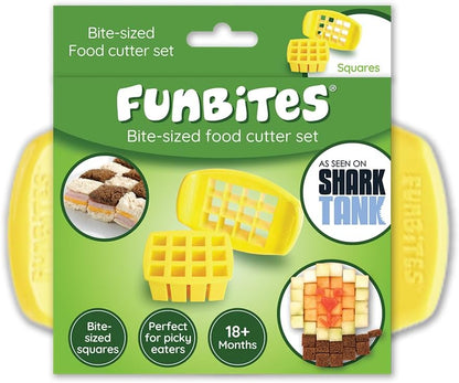 FUNBITES Crustless Sandwich Cutter for Kids Lunch, Uncrustable Sandwich Cutter (6-piece set), Bite-Size Food Cutter for Toddlers, Bento Box Accessories, Dishwasher Safe, Squares/Hearts/Triangles 3pk
