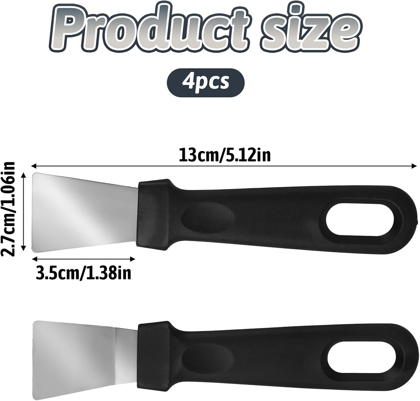 4 Pack Griddle Scraper Tool Heavy Duty Grill Scraper Stainless Steel Griddle Scraper Metal Small Grill Scraper for Outdoor BBQ Stiff Grill Pan Cleaning Scraper Spatula Outdoor Barbecue Turners Tools