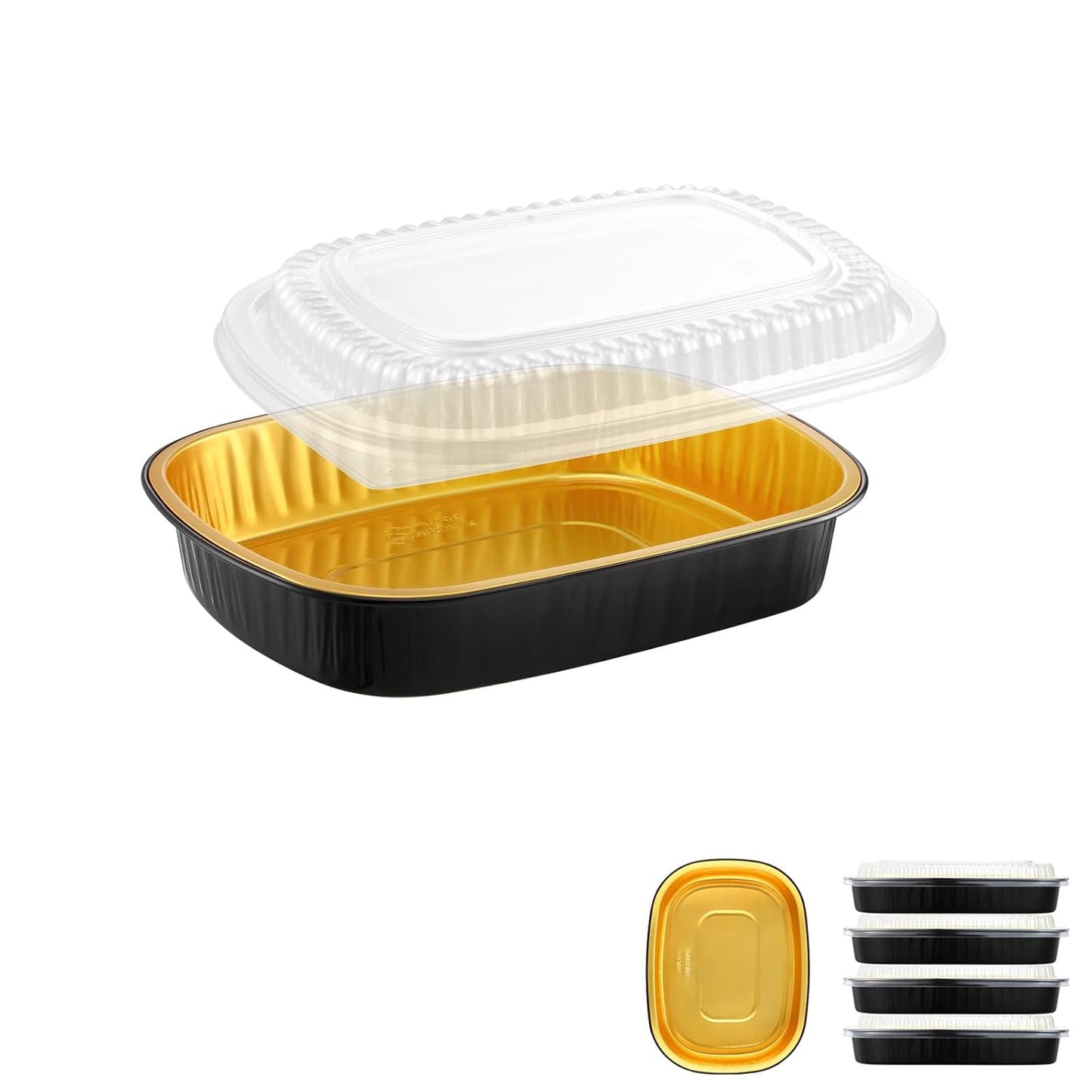 Oval Aluminum Foil Takeout Containers with Lids (5 Pack) – 2X Thicker Heavy Duty Black Food To-Go Trays for Restaurants, Delivery, Meal Prep & Food Service, 25oz