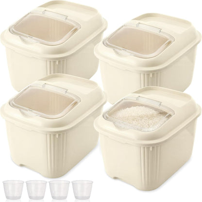 Blushtier 4 Pack Sugar Storage Containers Flour Bin with Wheels Large Pet Dog Food Storage Boxes Measuring Cup Sealed Transparent Flip Lid Portable Household Rice Container Set(20 Lbs)