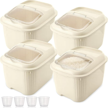 Blushtier 4 Pack Sugar Storage Containers Flour Bin with Wheels Large Pet Dog Food Storage Boxes Measuring Cup Sealed Transparent Flip Lid Portable Household Rice Container Set(20 Lbs)