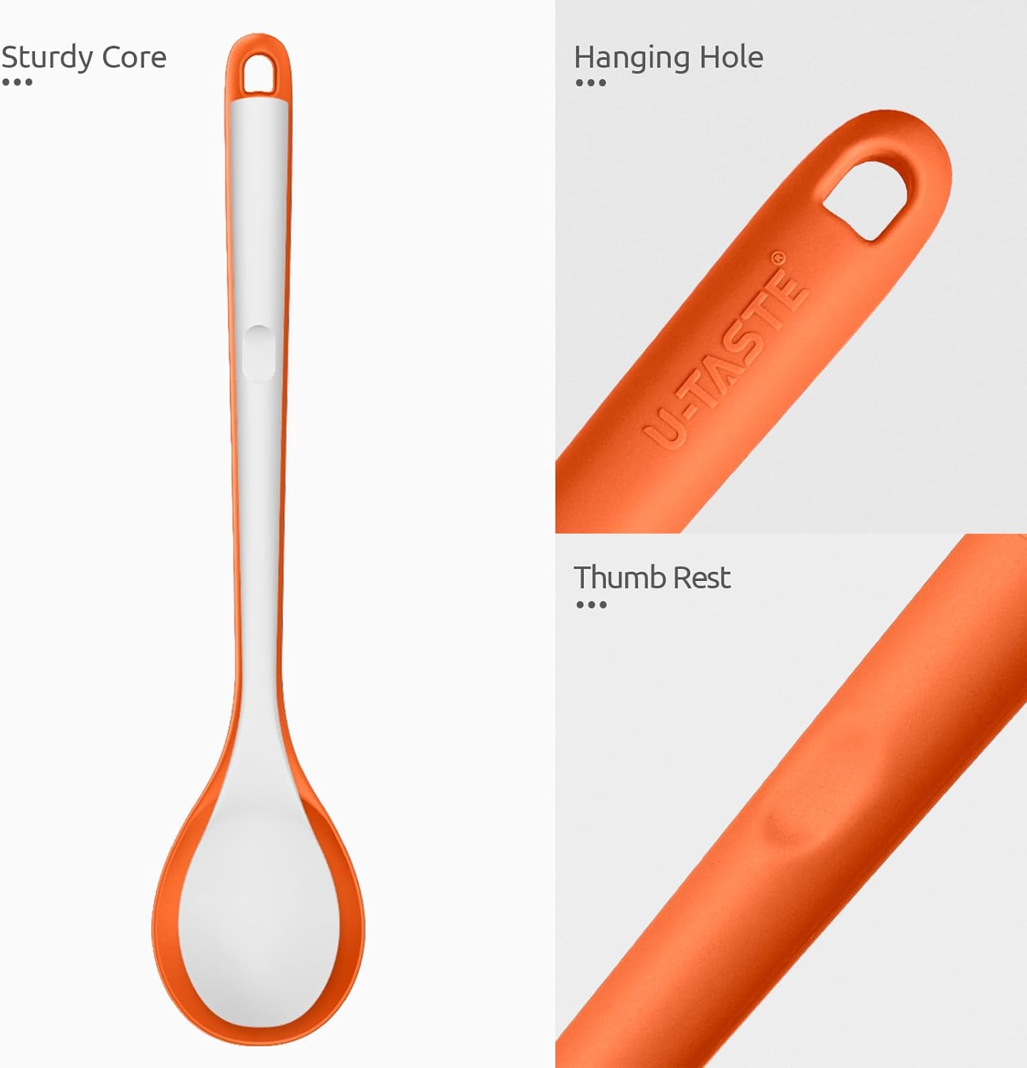 600ºF Heat Resistant Silicone Spoons: U-Taste 13.3in Solid & Slotted Kitchen Cooking Tool, Nonstick Long Rubber Utensil, Sturdy for Mixing, Serving, Stirring, Frying, Basting (Aqua Sky, 2PCS)