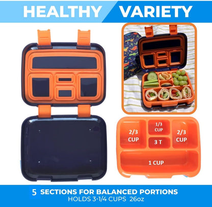 Bento Box with Stainless Steel Thermo, Insulated Lunch Bag, Ice Pack Set for Kids - 5 Compartments, Lunches or Snack Container for Girls, Toddlers Daycare Pre-School, Kindergarten Purple Unicorn