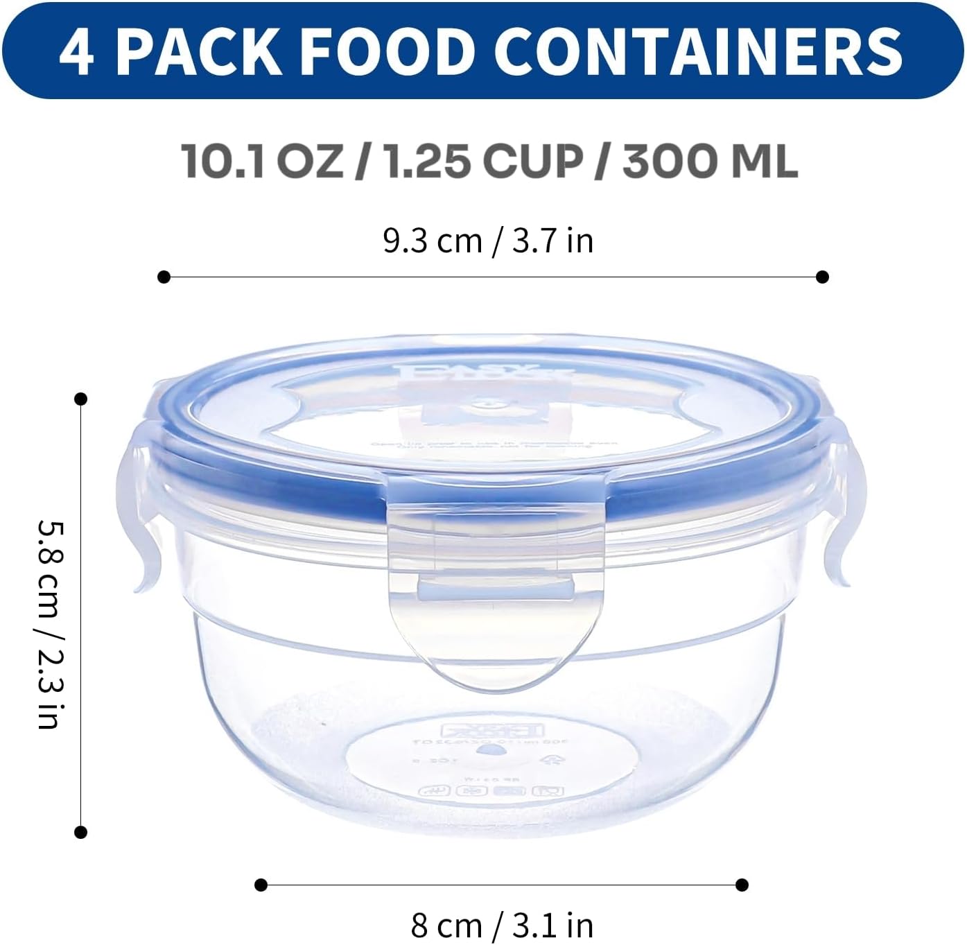 KIGI Airtight Reusable Meal Prep Containers, Leak-Proof & Stackable, 4-Sided Locking Lids, Ideal for Food Storage, Lunch & Leftovers, Microwave, Freezer & Dishwasher Safe, 39 oz, 4.8 Cup, 12 Piece Set