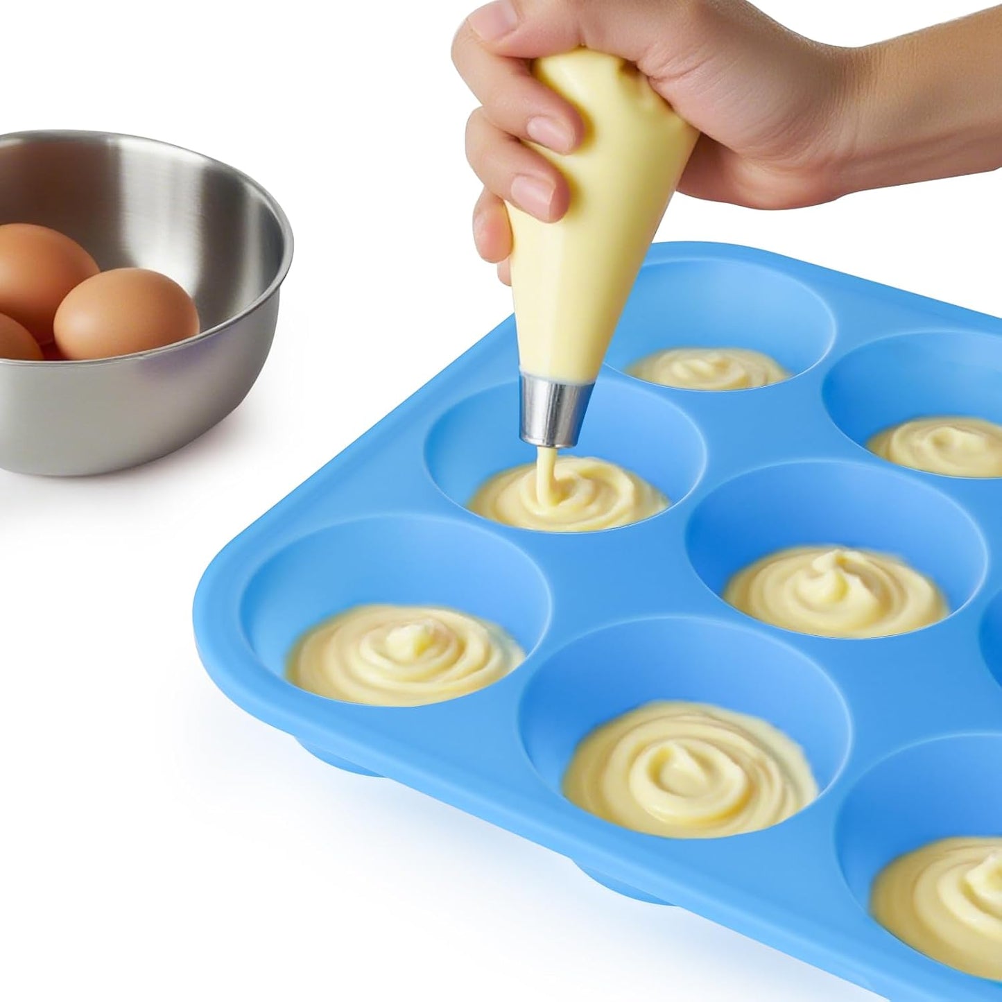 Bangp 12-Cup Silicone Muffin Pan with Metal Reinforced Frame,2 Pack Regular Size Cupcake Pan,Premium Non-Stick Bend Resistance Silicone Molds for Making Muffin,Cakes,Tart,Egg Bites (Red)