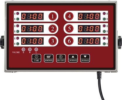 6 Channel Commercial Kitchen Timer Digital Stainless Steel Timer