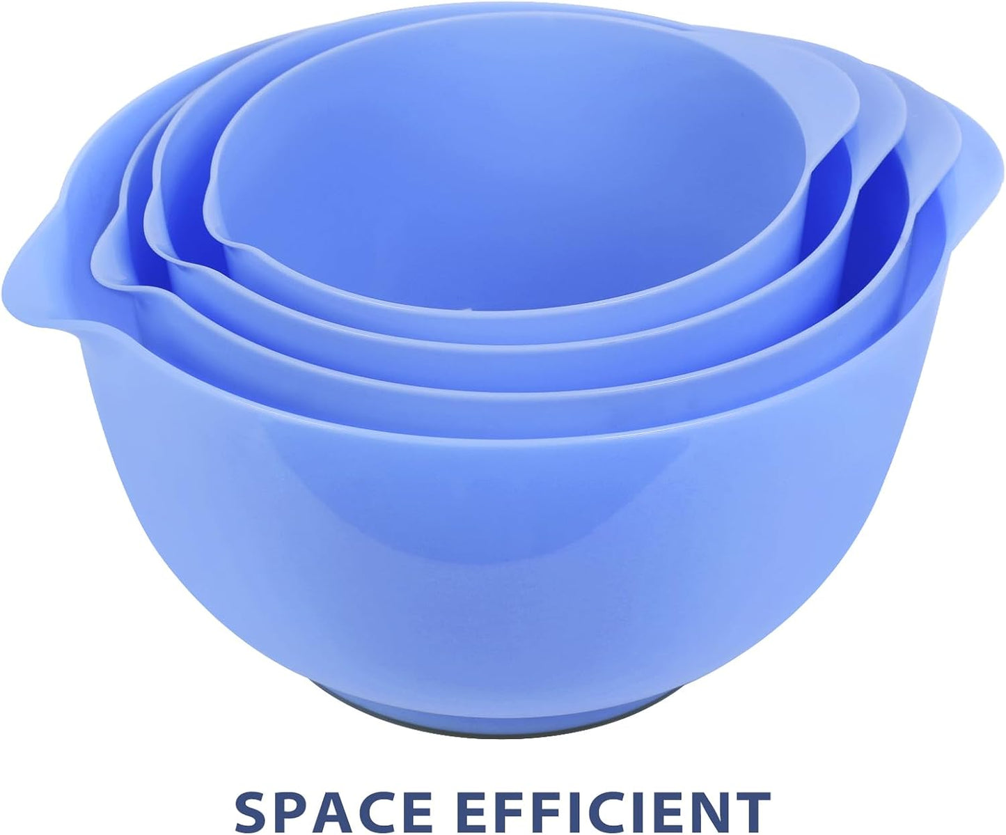 BoxedHome 4.5 Quart Large Plastic Mixing Bowls, Microwave Safe Mixing Bowl Set with Pour Spout, Nesting Bowls for Space Saving Storage(Violet Blue)