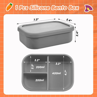 Layhit 4 Pcs Silicone Bento Box for Adults, 27 oz Bento Lunch Container Reusable 3 Compartment Lunchable Food Container for Women Men, Leak Proof Microwave Dishwasher Freezer Safe (Cool Colors)